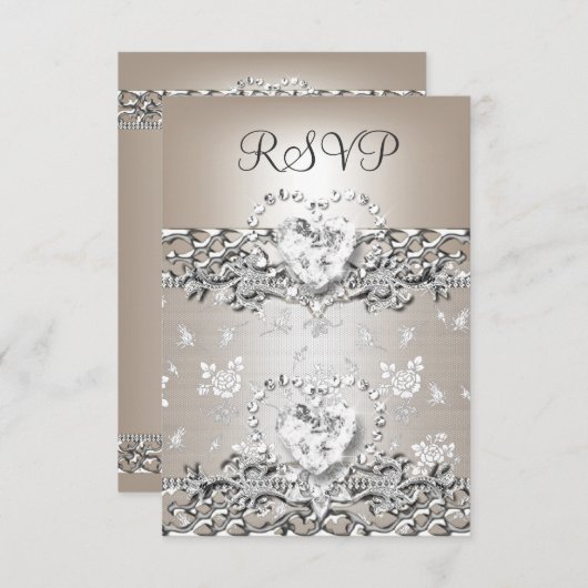 RSVP Elegant Wedding Cream Diamond Heart (Devant / Derrière)