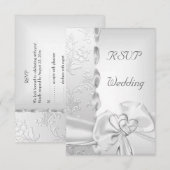 Rsvp Elegant Wedding Floral Silver White Bow Heart Kaart (Voorkant / Achterkant)