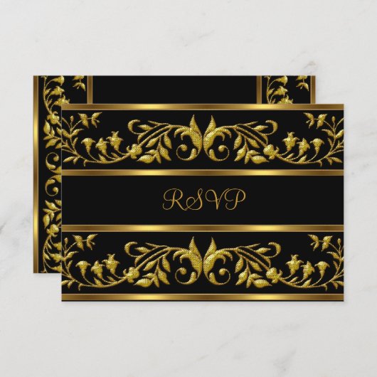 RSVP Elegant Zwart & Goud Bloemen Verjaardagsfeest (Voorkant / Achterkant)