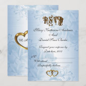 RSVP elegante blauwe satijnen bruiloft Kaart (Voorkant / Achterkant)