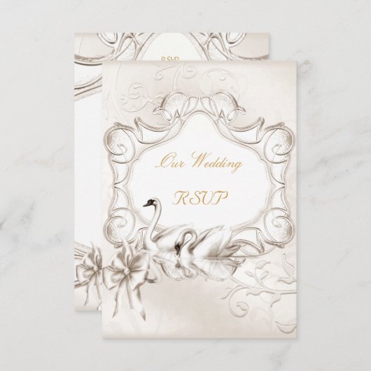 RSVP Elegante Huwelijk Witte Crème Zwanen Set (Voorkant / Achterkant)