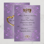 RSVP elegante paars satijnen bruiloft Kaart (Voorkant / Achterkant)