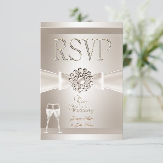 RSVP Elegante Trouw Damask Crème Witte Champagne (Staand voorkant)