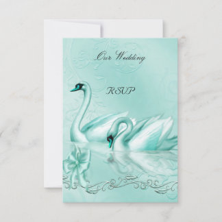 RSVP Elegante Trouw Teal Blauw Aqua Zwanen Hart Kaart