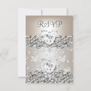 RSVP Elegante Trouw Zilver Crème Diamant Hart Kaartje