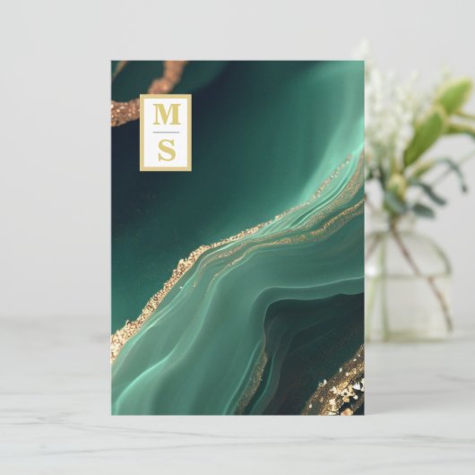 *~ RSVP Emerald Green QR Initialen AR66 bruiloft Kaart (Staand voorkant)