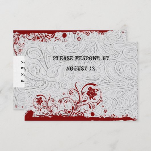 RSVP en cuir blanc et en dentelle rouge avec envel (Devant / Derrière)