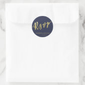 RSVP | Faux Gold Brush Script - Navy Blue Wedding Ronde Sticker (Tas)