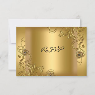 RSVP Fête d'anniversaire Élégant Or sur Or Floral 