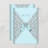 RSVP fête d'anniversaire Turquoise bleu argenté bl (Devant / Derrière)