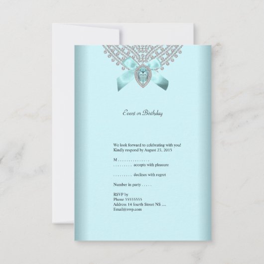 RSVP fête d'anniversaire Turquoise bleu argenté bl (Dos)