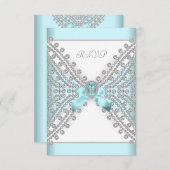 RSVP fête d'anniversaire Turquoise bleu argenté bl (Devant / Derrière)