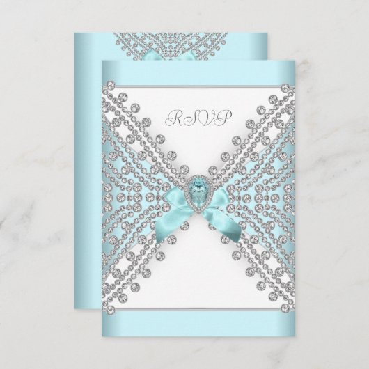 RSVP fête d'anniversaire Turquoise bleu argenté bl (Devant / Derrière)