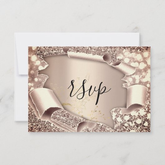 RSVP Fête de Mariage Paillettes Rose Gold Floral (Dos)
