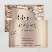 RSVP Fête de Mariage Paillettes Rose Gold Floral (Devant / Derrière)