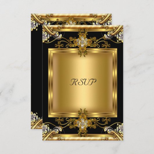 RSVP Fiançailles Élégant or fleuri Bijou noir (Devant / Derrière)