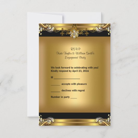 RSVP Fiançailles Elegant or fleuri Bijou noir 2 (Dos)