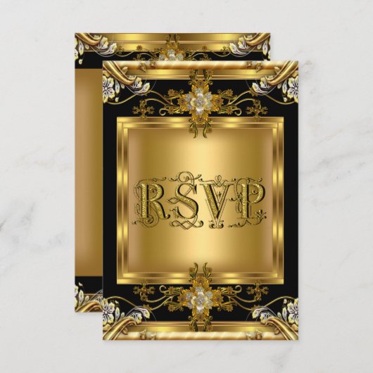 RSVP Fiançailles Elegant or fleuri Bijou noir 2 (Devant / Derrière)