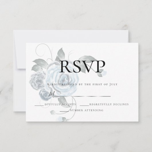RSVP | Fleurs de mariage aquarelle bleu poussiéreu (Devant)