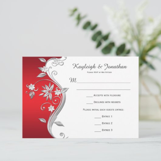 RSVP Fleurs Rouges Blanches Argentées Ornées (Debout devant)