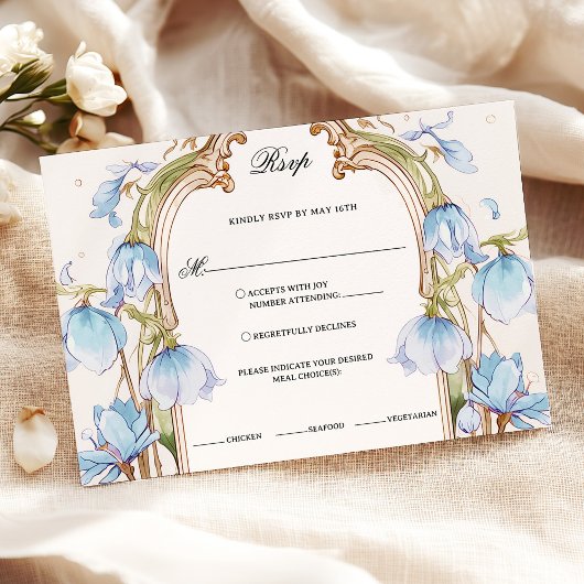 Rsvp floral bleu blanc avec choix de repas