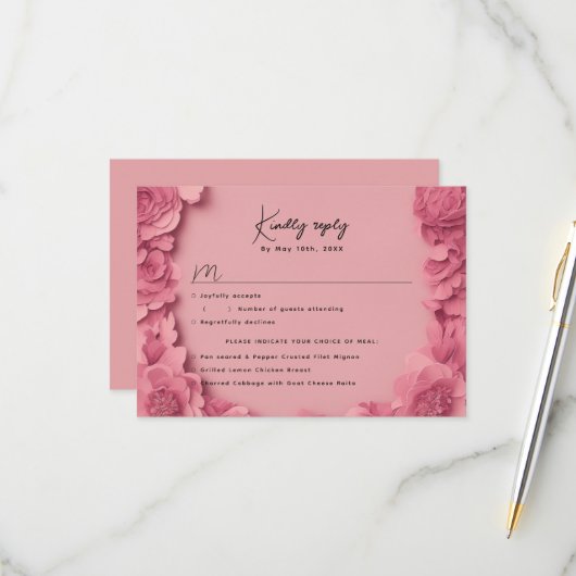 RSVP floral rose avec choix de repas (Devant/Arrière en situation)