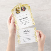 RSVP foto feestje 50e verjaardag witgoud All In One Uitnodiging (Afscheurbaar)