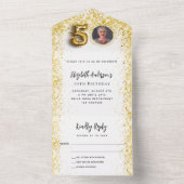 RSVP foto feestje 50e verjaardag witgoud All In One Uitnodiging (Binnen)
