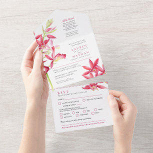 RSVP-foto van siersiersieraden, orchidee waterverf All In One Uitnodiging