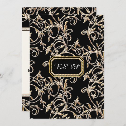 RSVP Glam Old Hollywood Regency Black Wedding Kaart (Voorkant / Achterkant)