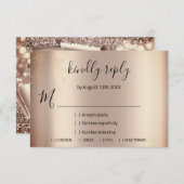 RSVP Glitter Bruiloft Roze Goud Bloem (Voorkant / Achterkant)