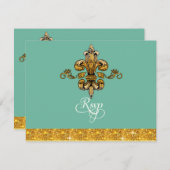 RSVP Glitter Faux Gold Black Formal Fleur de Lis (Voorkant / Achterkant)