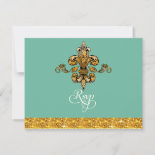 RSVP Glitter Faux Gold Black Formal Fleur de Lis