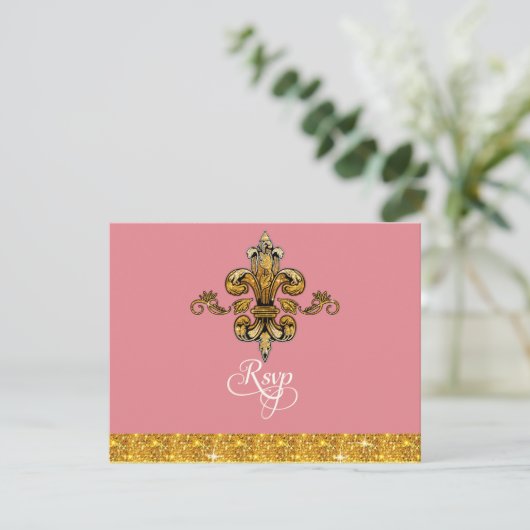 RSVP Glitter Faux Gold Black Formal Fleur de Lis (Staand voorkant)