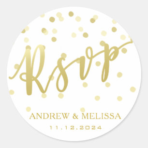 RSVP Gold Brush Script & Confetti bruiloft Sticker