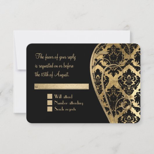 RSVP Gold Leaf Look Damask Scroll Mariage officiel (Devant)