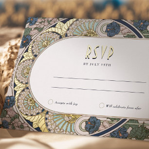 RSVP Gold Navy Blue Reageer Art Nouveau Folie Feestdagen Briefkaart