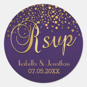 RSVP   Goud Stip en Paars   Personaliseren Ronde Sticker