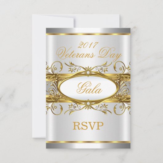 RSVP Goud Zilver Wit en Goud Plaque Feest Kaartje (Voorkant)
