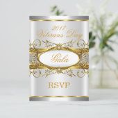 RSVP Goud Zilver Wit en Goud Plaque Feest Kaartje (Staand voorkant)