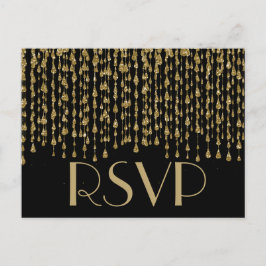 RSVP | Gouden Confetti met zwarte achtergrond Uitnodiging Briefkaart