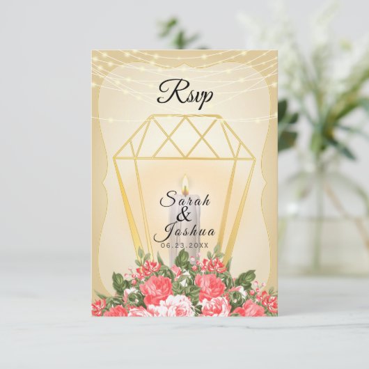 RSVP - Gouden lantaarn en koraalbloemen (Staand voorkant)