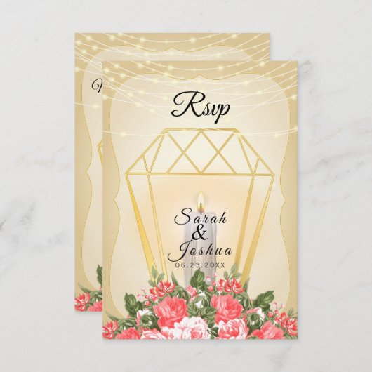 RSVP - Gouden lantaarn en koraalbloemen (Voorkant / Achterkant)