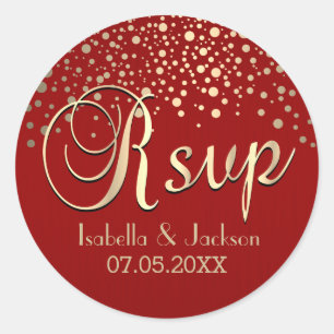 RSVP   Gouden Stippen en Rood   personaliseren Ronde Sticker