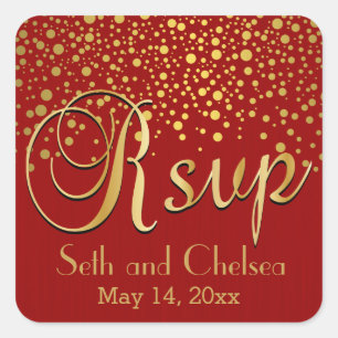 RSVP Gouden Stippen en Rood personaliseren Vierkante Sticker
