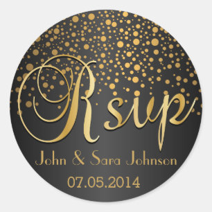 RSVP Gouden Stippen en zwart personaliseren Ronde Sticker