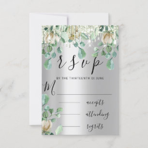 RSVP Gouttes Argentées Mariage Florales Vert Menth