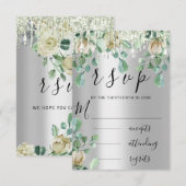 RSVP Gouttes d'Argent Fleurs Vertes Menthe Mariage (Devant / Derrière)