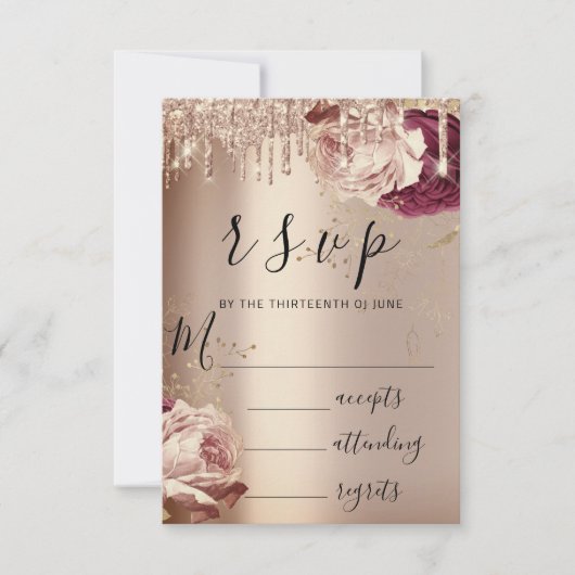 RSVP Gouttes de mariage Marsala Florales Rose (Devant)