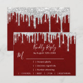 RSVP Gris Argent Gouttes Mariage Événement Rouge (Devant / Derrière)